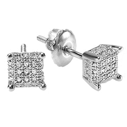 White Real Diamond Mens Stud Earrings in Sterling Silver, 1/2 CT