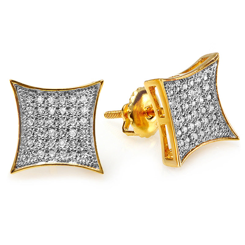 White Diamond Stud Earrings in Sterling Silver in 18K Yellow Gold Plated, 1/3 CT