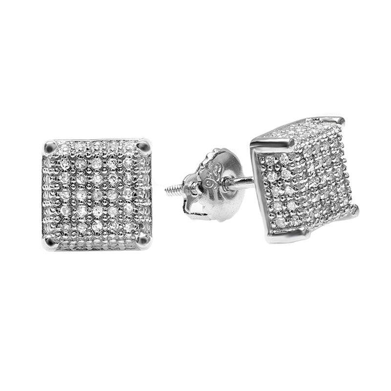 Platinum Plated Diamond Mens Stud Earrings in Sterling Silver, 1 CT