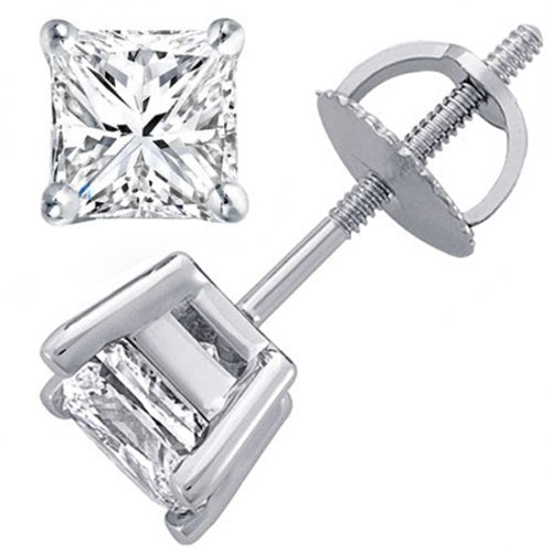 Princess Cut Diamond Stud Earrings in 14K White Gold, 0.64 CT