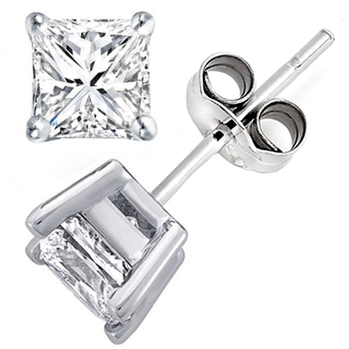 Princess Cut White Diamond Stud Earrings in 14K Princess Gold, 0.65 CT