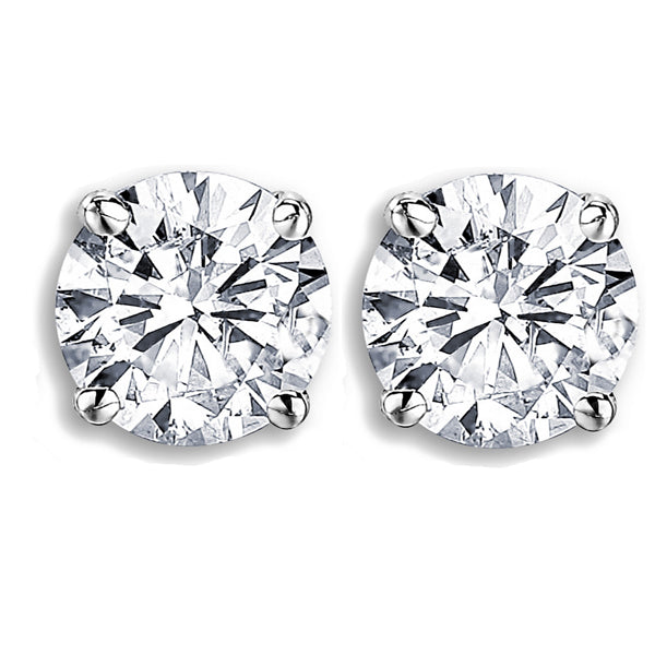IGI Certified Round Cut White Diamond Stud Earrings in 14K White Gold, 2.16 CT