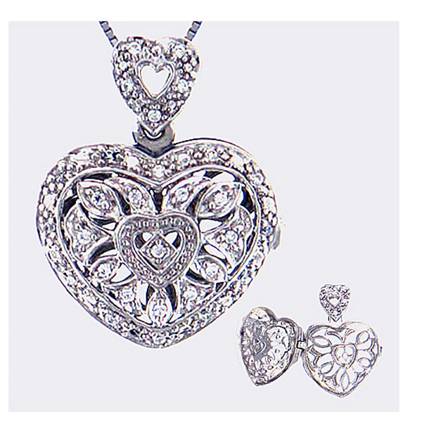 Heart Diamond Locket Pendant in Sterling Silver, 0.20 CT