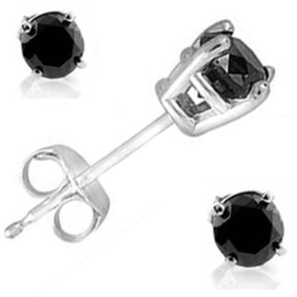 Round Cut Black Diamond Stud Earrings in Sterling Silver,1 CT