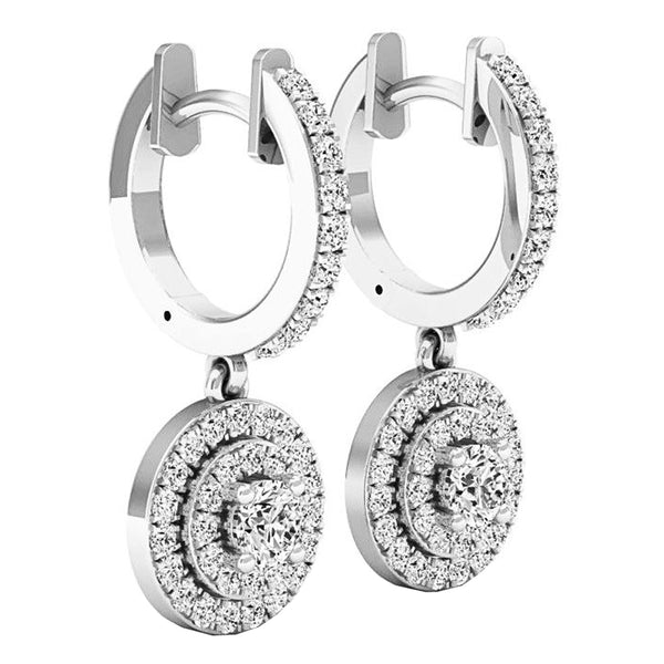 Diamond Dangling Earrings in 18K White Gold, 1.00 CT