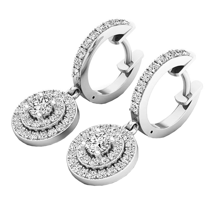 Diamond Dangling Earrings in 18K White Gold, 1.00 CT