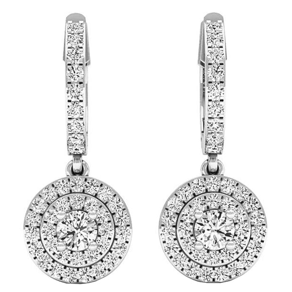 Diamond Dangling Earrings in 18K White Gold, 1.00 CT