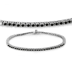 Round Cut Real Black Diamond Ladies Tennis Bracelet in 18K White Gold, 2 CT