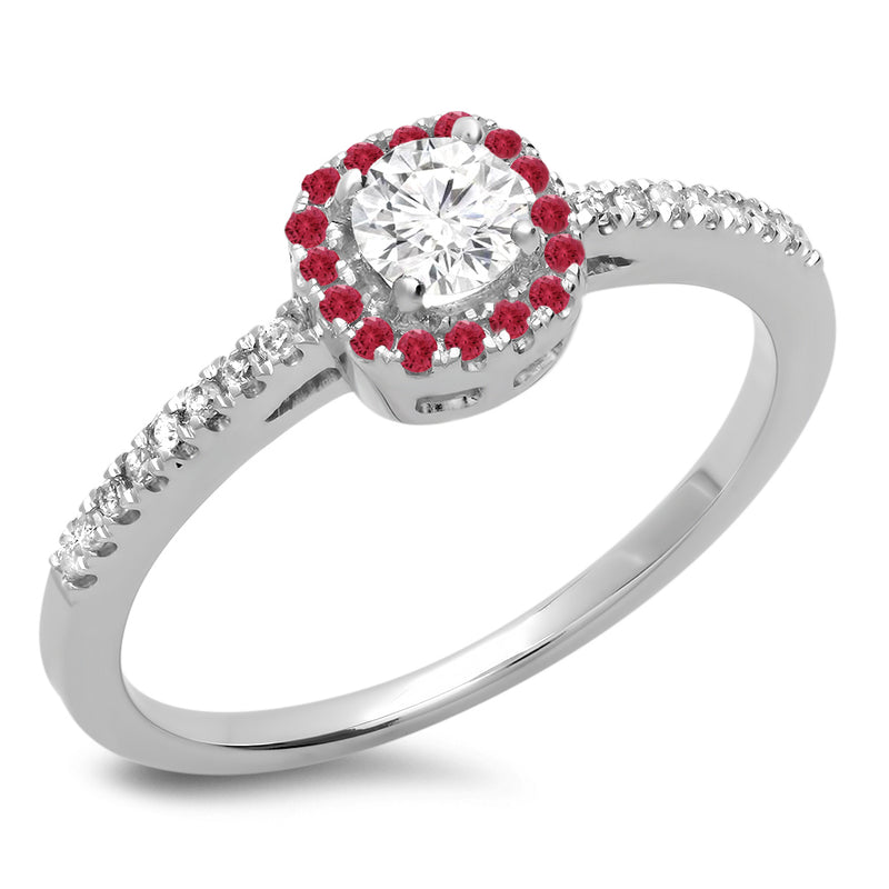 Round Cut Ruby & White Diamond Bridal Engagement Ring in 10K White Gold, 0.45 CT