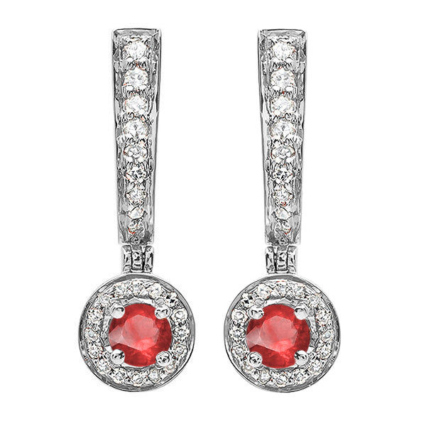 Ruby & White Diamond Earrings in 18K White Gold, 0.50 CT