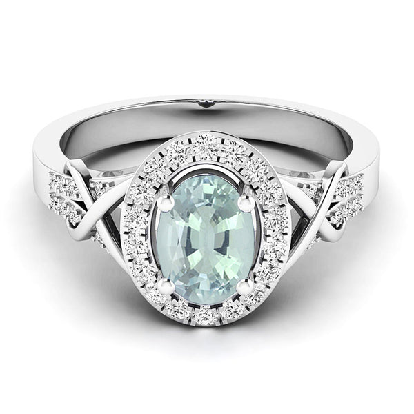 Aquamarine & Diamond Engagement Ring in 18K White Gold, 1 1/4 CT