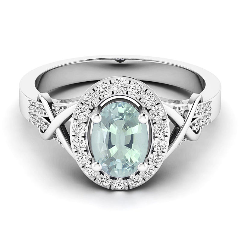 Aquamarine & Diamond Engagement Ring in 18K White Gold, 1 1/4 CT