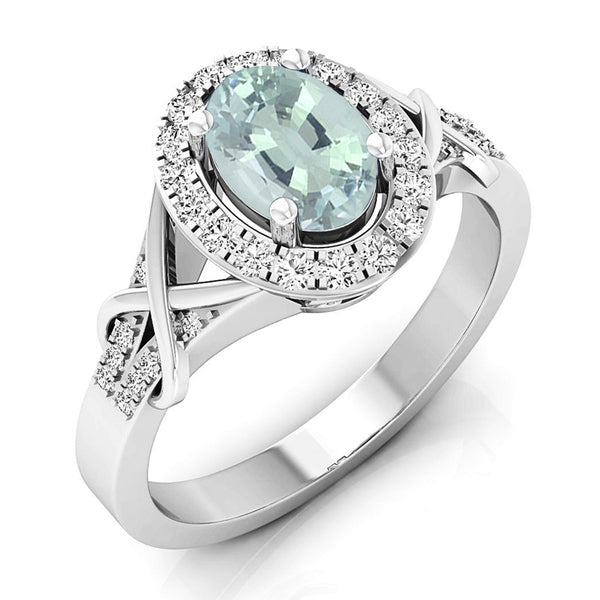 Aquamarine & Diamond Engagement Ring in 18K White Gold, 1 1/4 CT