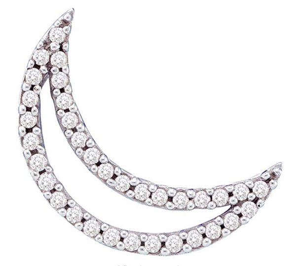 Round Diamond Crescent Moon Pendant in 14K White Gold, 1/6 CT