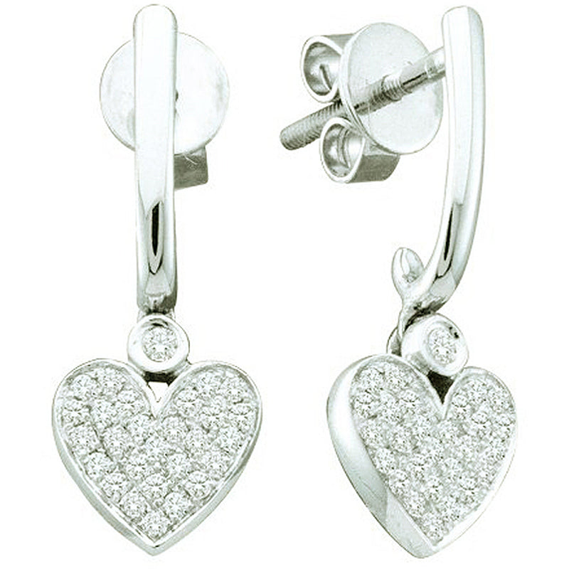 Diamond Heart Drop Earrings in 10K White Gold, 0.25 CT