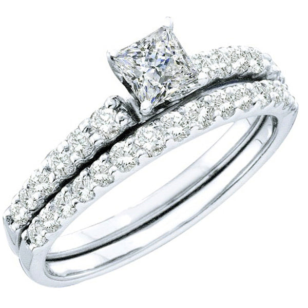 Diamond Solitaire Engagement Ring Set in 14K White Gold Princess, 1 CT