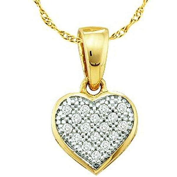 Round White Diamond Ladies Heart Pendant in 10K Yellow Gold, 0.05 CT