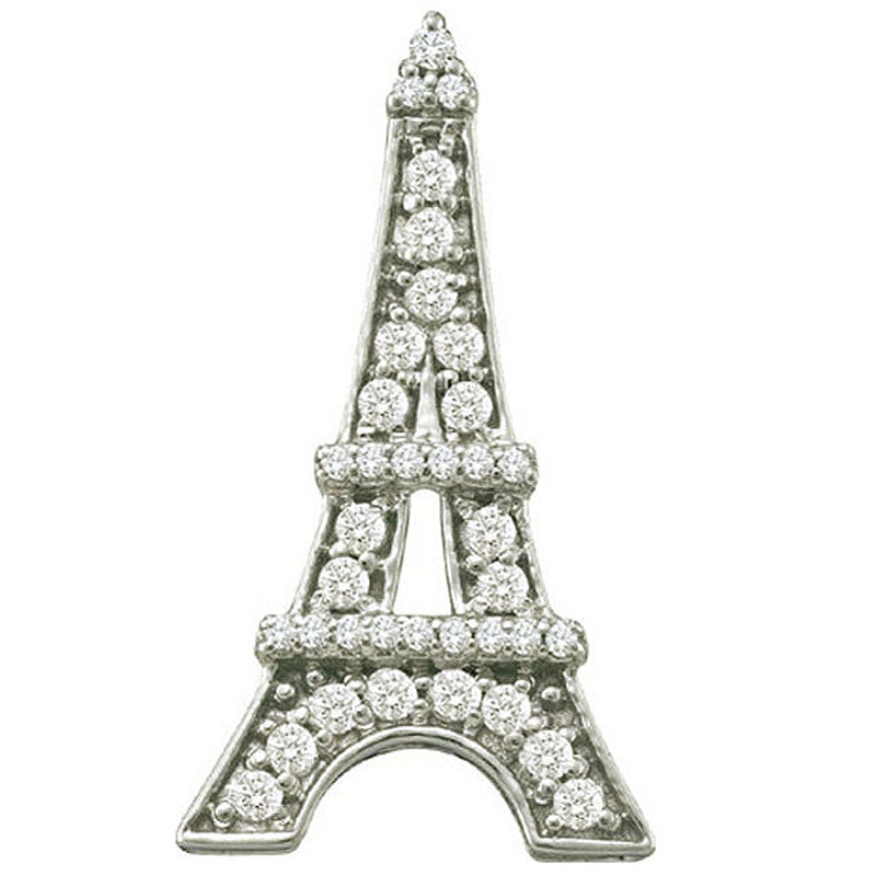 Diamond Eiffel Tower Pendant in 10K White Gold, 0.34 CT