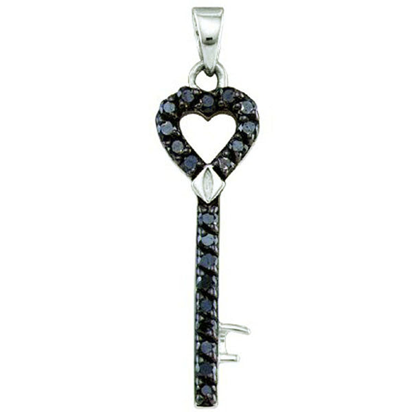 Black Diamond Key Pendant in Sterling Silver, 0.45 CT