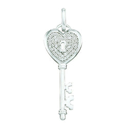 Round Diamond Key Pendant in 10K White Gold, 0.18 CT