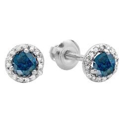 Diamond Ladies Stud Earrings in 14K White Gold Blue & White, 0.5 CT