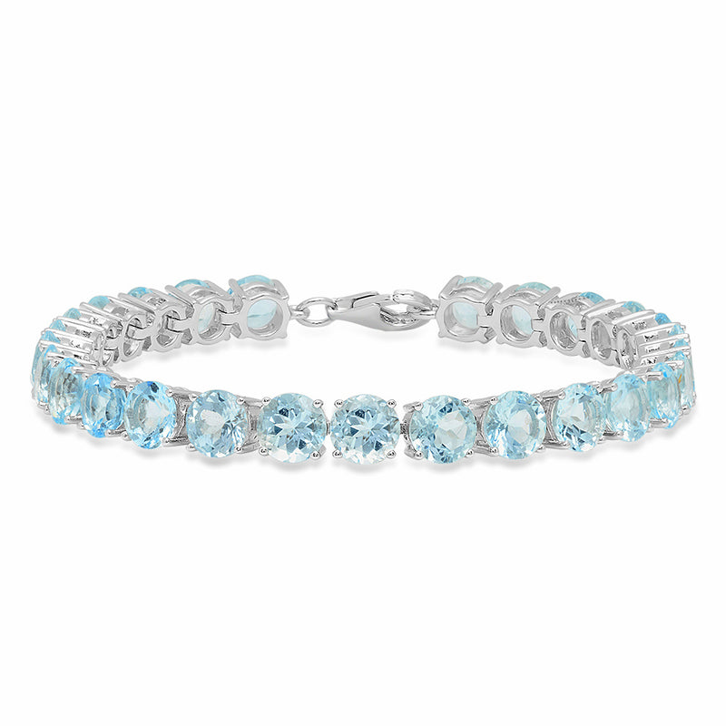 Sterling Silver Round Cut Aquamarine Ladies Tennis Bracelet (7 Inch Length X 6.1 MM Wide)