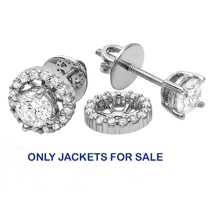 Round Diamond Stud Earrings in 14k White Gold with Removable Jackets, 1/4 CT