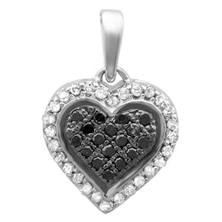 Round Black And White Diamond Heart Pendant, 0.15 CT