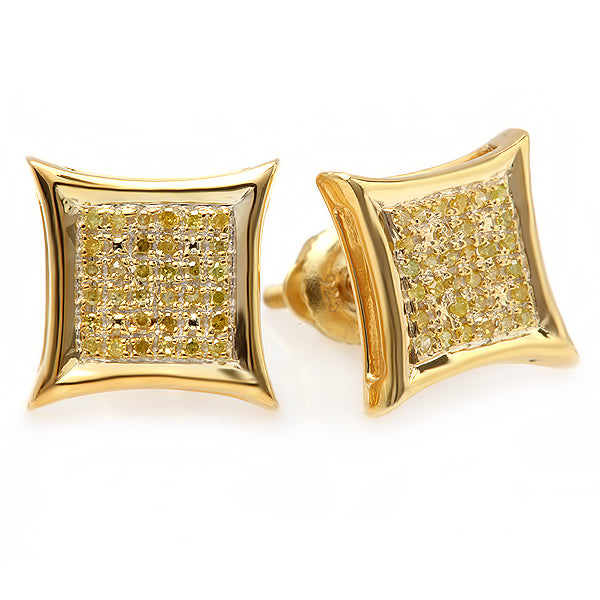 Yellow Diamond Stud Earrings in 18K Yellow Gold Plated Sterling Silver, 0.15 CT