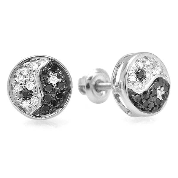 Round Black And White Diamond Earring in 10K White Gold, 0.25 CT