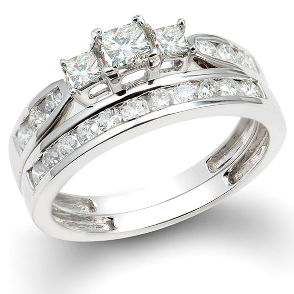 Princess Diamond Bridal Engagement Set in 14K White Gold, 1.00 CT