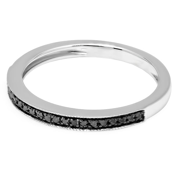 Round Black Real Diamond Stackable Band Ring, 1/10 CT