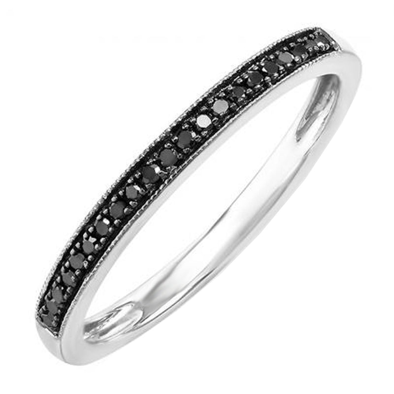 Round Black Real Diamond Stackable Band Ring, 1/10 CT