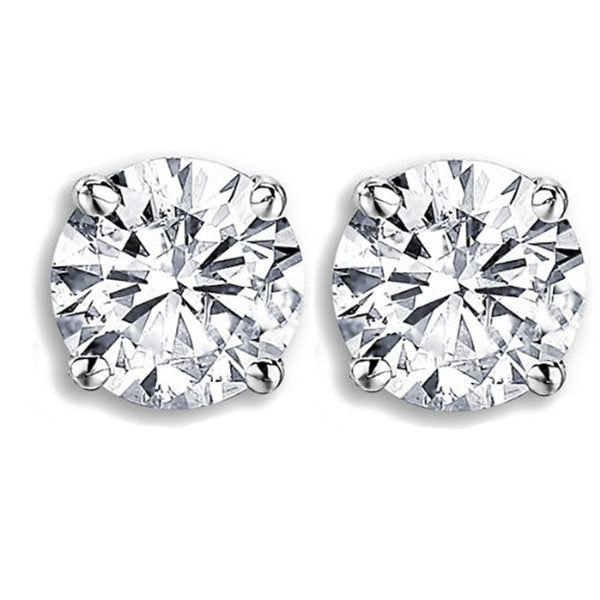 IGI Certified Round Cut White Diamond Stud Earrings in 14K White Gold, 1 CT