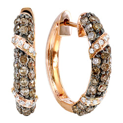 Round White & Champagne Diamond Hoop Earrings in 14K Rose Gold, 0.85 CT