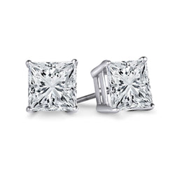 IGI Certified Princess Cut White Diamond Stud Earrings in 14K White Gold, 1 CT