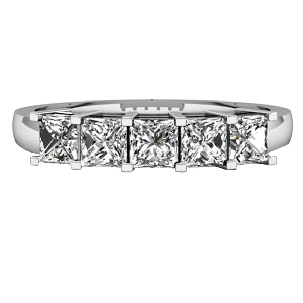 Princess Cut White Diamond 5 Stone Ring in 14K White Gold, 1.00 CT