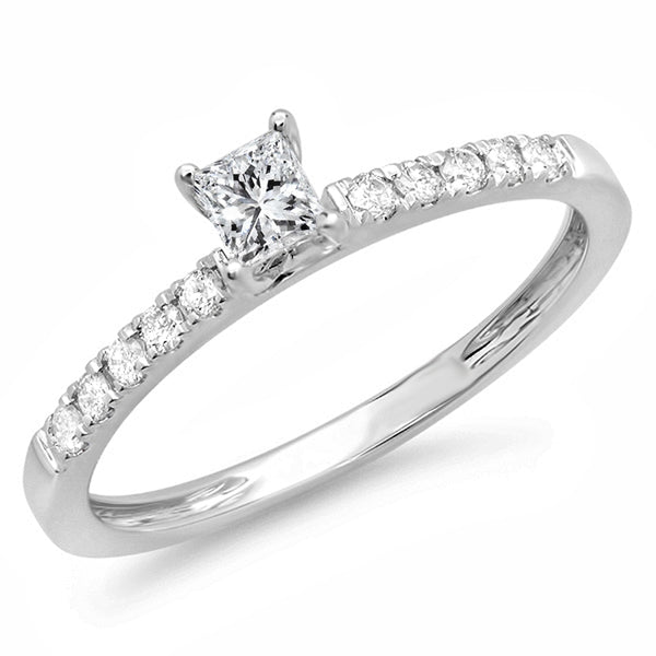 Diamond Solitaire Engagement Ring in 14K White Gold Princess, 0.45 CT