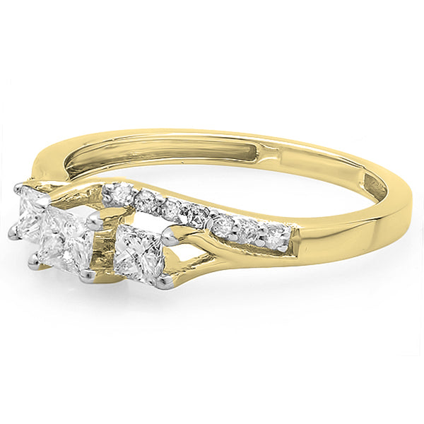 Princess 3 Stone Engagement Ring in 18K Yellow Gold, 1/2 CT