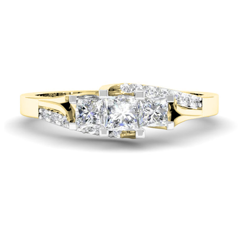 Princess 3 Stone Engagement Ring in 18K Yellow Gold, 1/2 CT