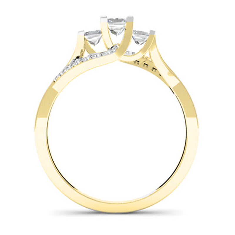 Princess 3 Stone Engagement Ring in 18K Yellow Gold, 1/2 CT