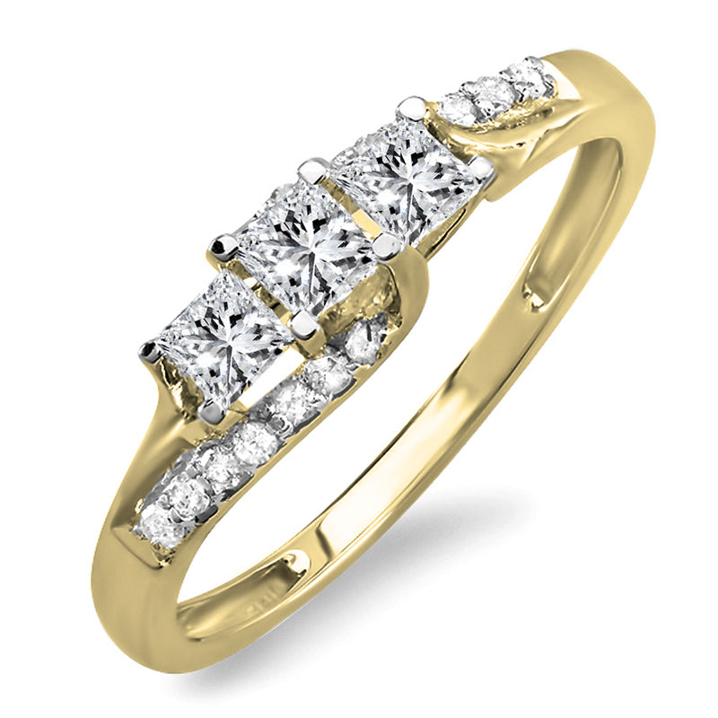 Princess 3 Stone Engagement Ring in 18K Yellow Gold, 1/2 CT