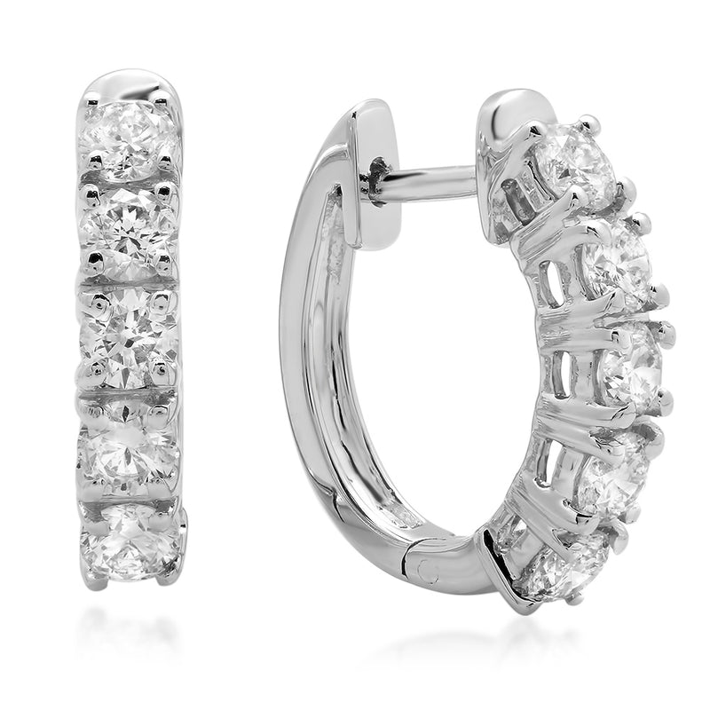 Diamond Hoop Earrings in 18K White Gold, 1 CT