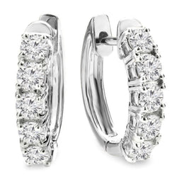 Diamond Hoop Earrings in 18K White Gold, 1 CT