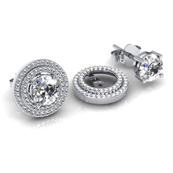 Round White Diamond Stud Earrings in 14K White Gold, 0.85 CT