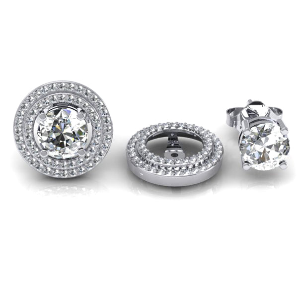 Round White Diamond Stud Earrings in 14K White Gold, 0.85 CT