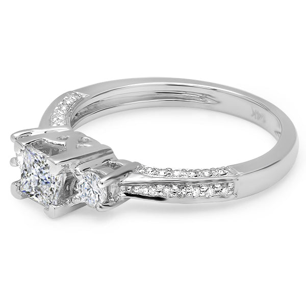 Princess Cut Diamond Engagement Ring in 14K White Gold, 1 CT