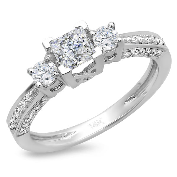Princess Cut Diamond Engagement Ring in 14K White Gold, 1 CT