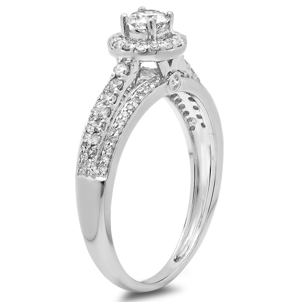 Round Cut Diamond Engagement Ring in 18K White Gold, 0.75 CT