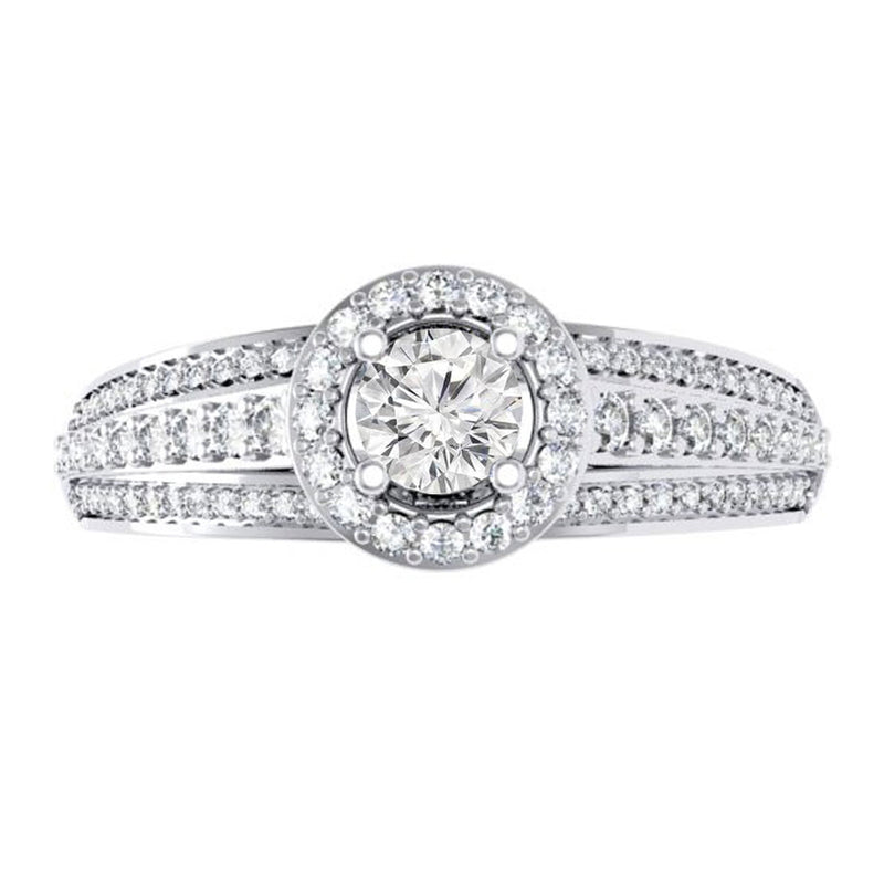 Round Cut Diamond Engagement Ring in 18K White Gold, 0.75 CT